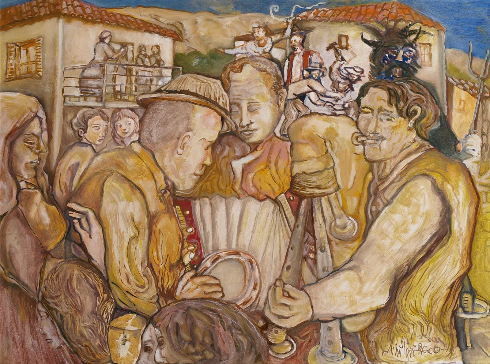 A village feast: the accordion, the glasses, everyone’s faces.